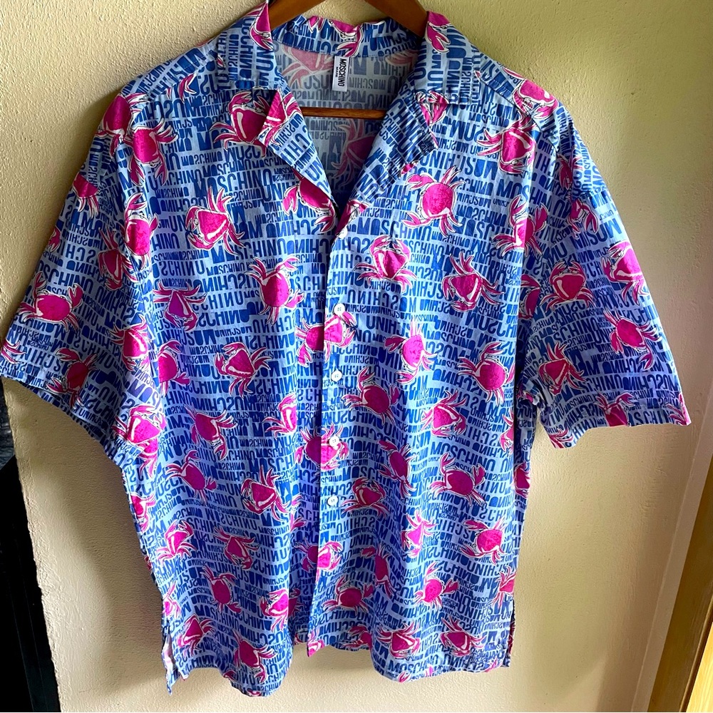Moschino Mare Crab Spell-out Short Sleeve Button-down. European Size XL